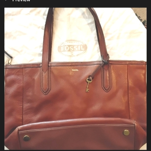 Fossil Brown Leather Tote Bag Purse Shopper - Picture 4 of 17
